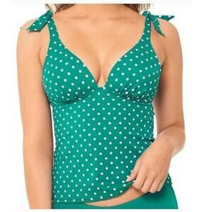 Salt + Cove Women's Polka Dot-Print Tie Tankini Top Swimsuit Green XS $30 NWT